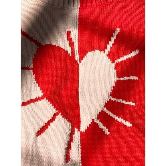 XO Kerri Rosenthal Heart Color Block V-Neck Sweater Sz M Radiant red pink blush - Picture 8 of 11